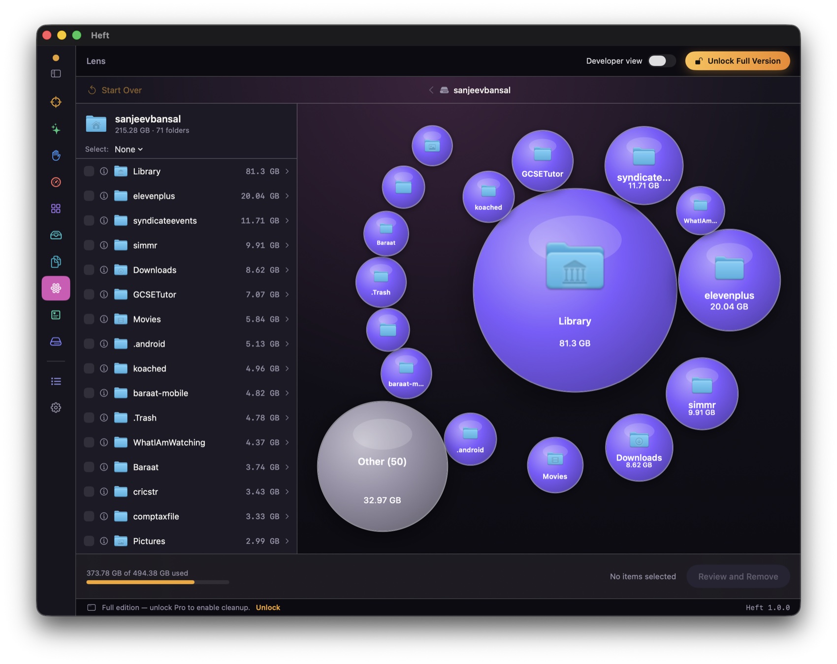 Heft Space Lens — folders as an interactive bubble map